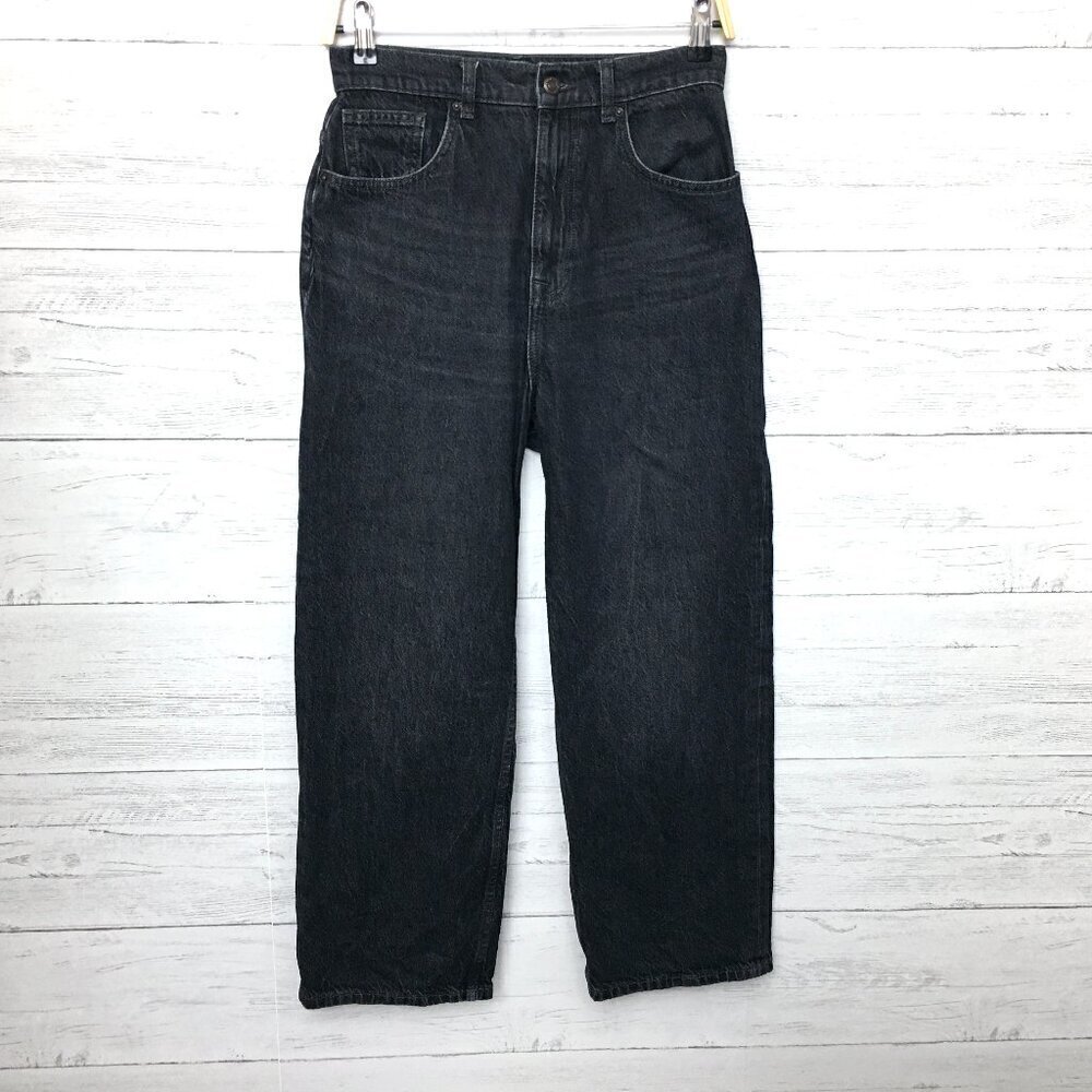 Topshop Women's Jeans Faded Black Wide Leg High Rise size 28 length 26"